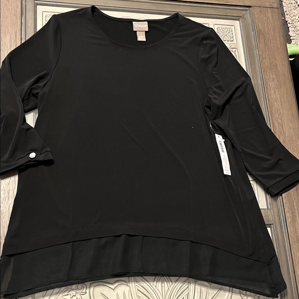 Chicos Black Sheer Hem Blouse